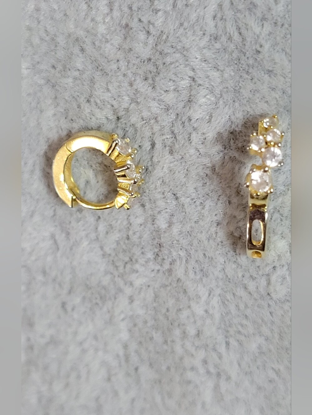 Vintage 925 Sterling Silver Gold Vermeil Cluster Huggie Hoop Earrings CZ Accents